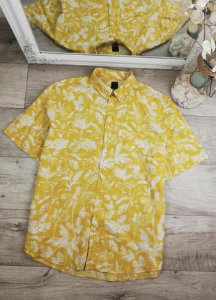 Фірмова яскрава стильна сорочка в тропічний принт h&m 100% коттон