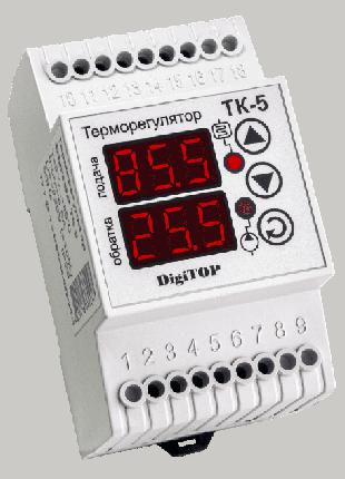 Терморегулятор двухканальный ТК-5 6А (1,3 кВат) цифровой DIN-р...