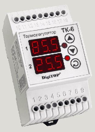 Терморегулятор двухканальный ТК-6 6А (1,3 кВат) цифровой DIN-р...
