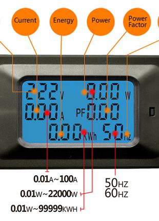 Энергометр 6 в 1, Ваттметр 6 в 1, Амперметр, вольтметр 80V-260...