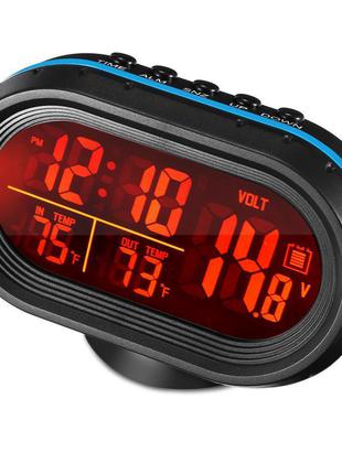 Автомобильные часы с термометром и вольтметром VST 7009V (Сини...