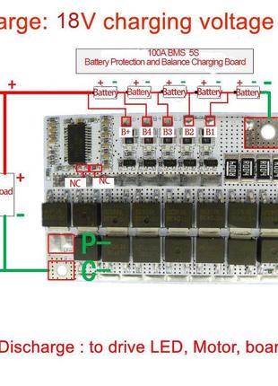 BMS 5S 60-100A LiFePO4 18V Контроллер заряда/разряда с баланси...