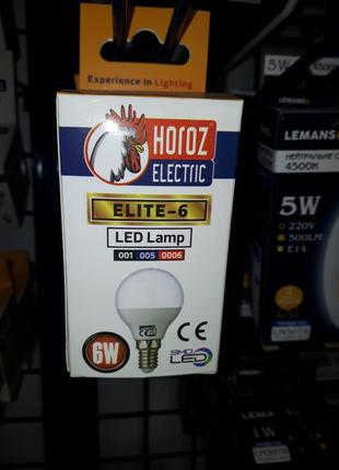 Светодиодная Лампа 6W Е14 шарик 3000K Horoz Elite-6