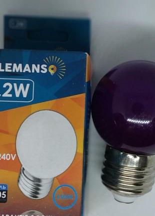 LM705 Лампа Светодиодная цветная G45 E27 1,2W фиолетовый шар